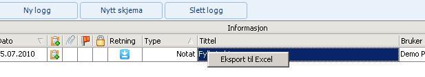 Eksport til excel